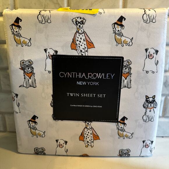 CYNTHIA ROWLEY | Halloween Trick or Treat Dogs 3 Piece NEW Twin Size Sheet Set - Picture 1 of 10